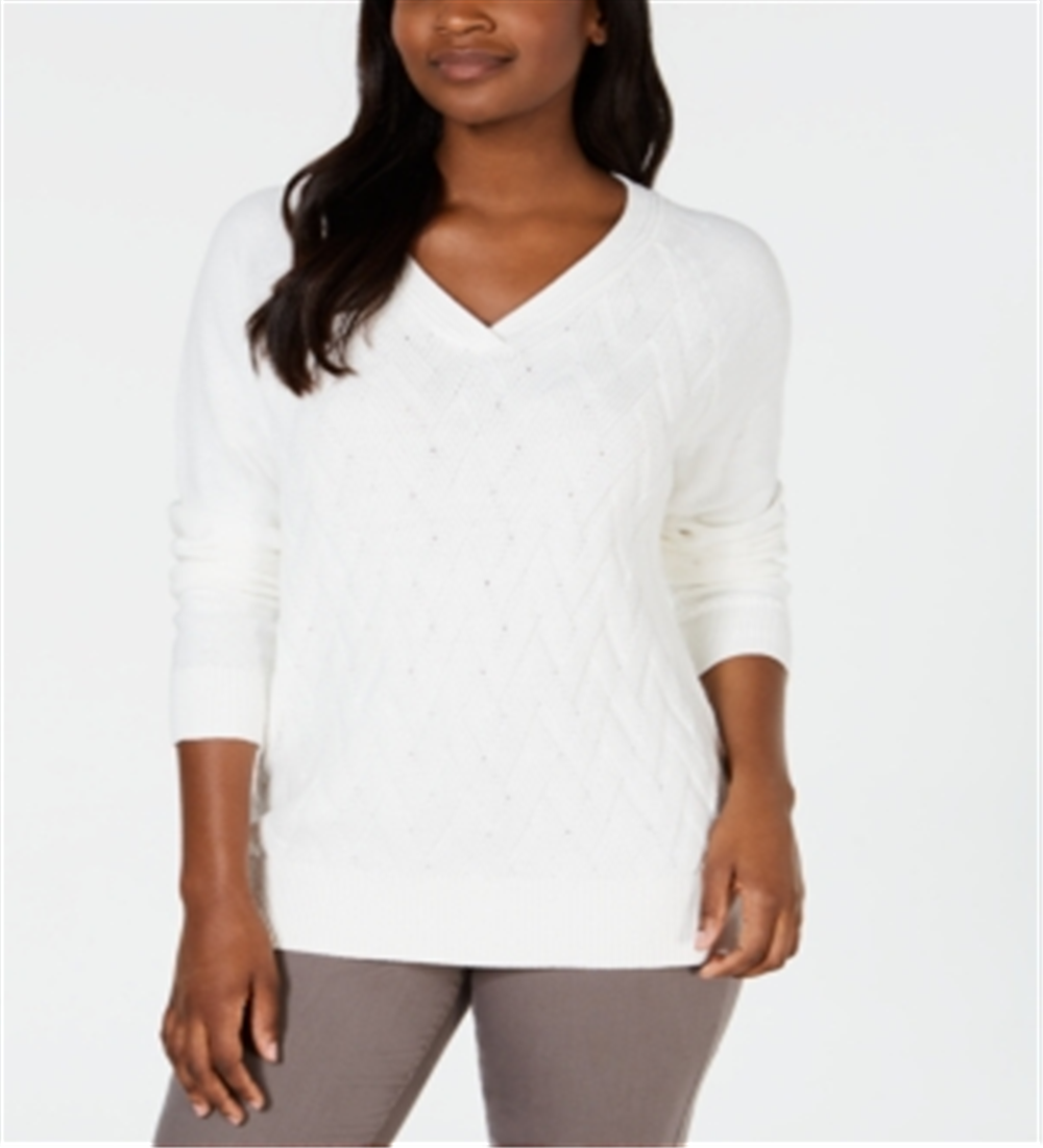 Karen Scott Suéter Feminino Basket Stitch Branco Tamanho X-G