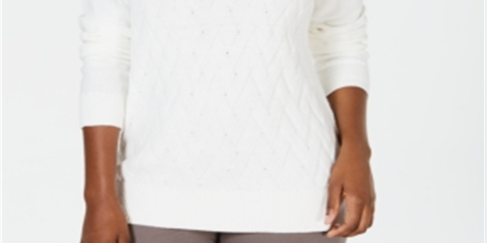 Karen Scott Suéter Feminino Basket Stitch Branco Tamanho X-G