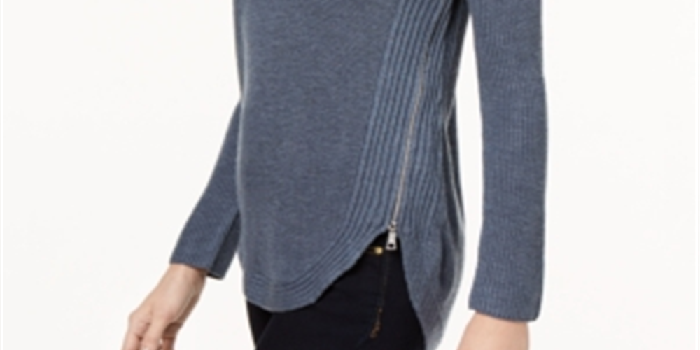 Suéter feminino com zíper lateral da INC International Concepts, azul, tamanho grande