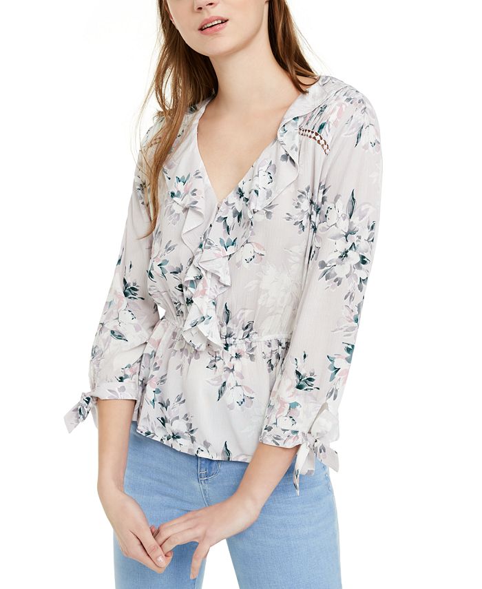 Top American Rag Junior com babados e mangas amarradas, preto, tamanho 2XL