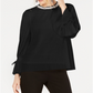 Blusa feminina Alfani com listras texturizadas e decote embelezado, preta, tamanho pequeno G