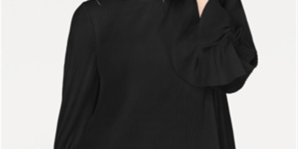 Blusa feminina Alfani com listras texturizadas e decote embelezado, preta, tamanho pequeno G