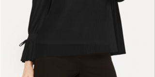 Blusa feminina Alfani com listras texturizadas e decote embelezado, preta, tamanho pequeno G