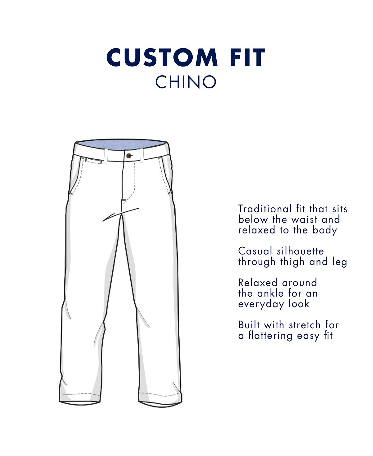 Calça Chino Tommy Hilfiger Masculina de Perna Reta e Ajuste Personalizado Azul Tamanho 36/32