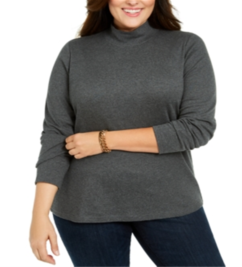 Karen Scott Suéter Feminino de Algodão com Gola Falsa Cinza Tamanho 1X