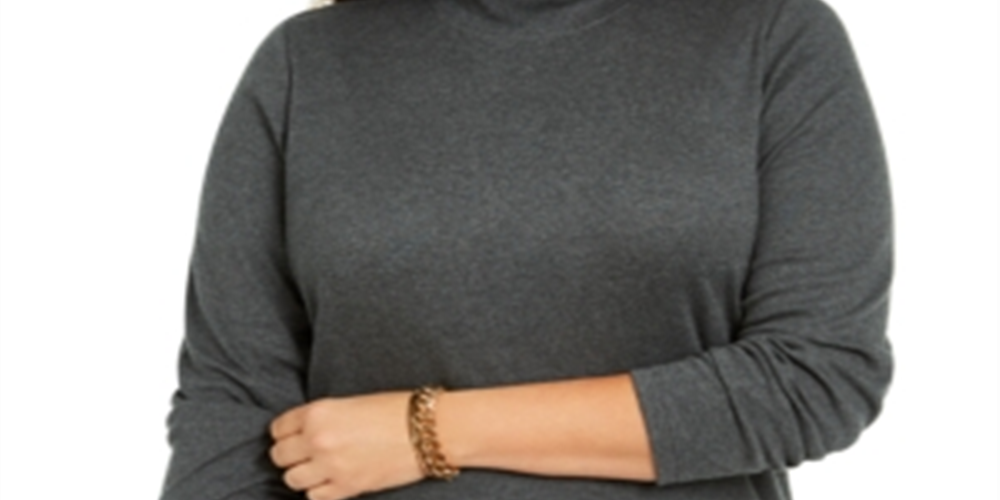 Karen Scott Suéter Feminino de Algodão com Gola Falsa Cinza Tamanho 1X