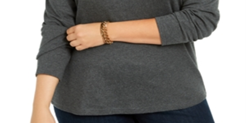 Karen Scott Suéter Feminino de Algodão com Gola Falsa Cinza Tamanho 1X