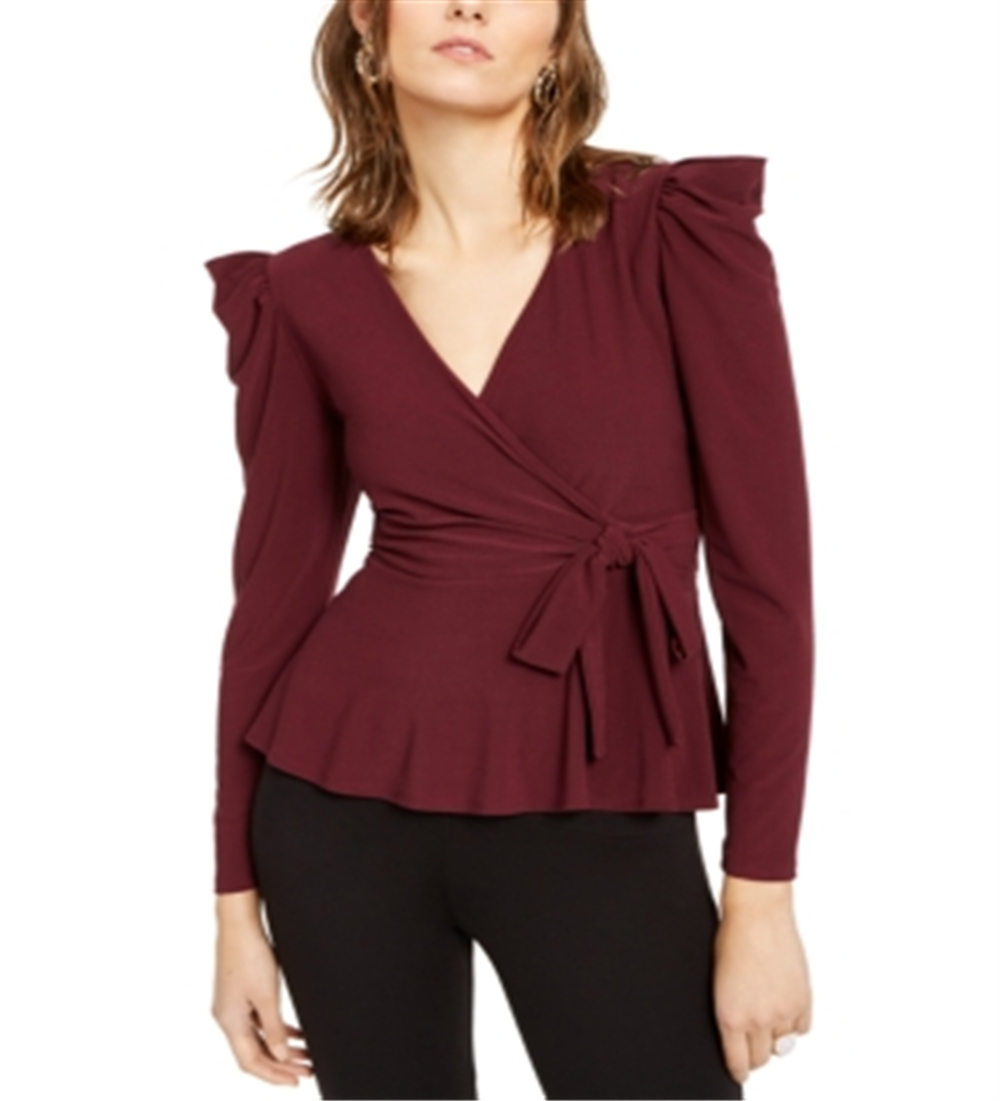 INC Top feminino pequeno com ombros bufantes e estampa vinho tamanho PP