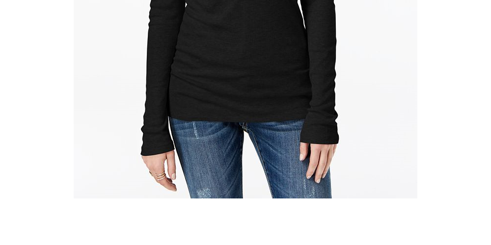 INC Feminino Malha Canelada Gola Alta Azul Crepúsculo Profundo Tamanho P