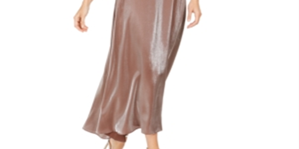 Vestido formal feminino MSK com alças finas e decote em V, comprimento total, estilo flare, marrom, tamanho pequeno e pequeno