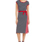 Vestido feminino Tommy Hilfiger de algodão com listras coloridas e MIDI, tamanho P, vermelho
