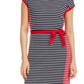 Vestido feminino Tommy Hilfiger de algodão com listras coloridas e MIDI, tamanho P, vermelho