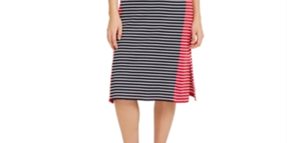 Vestido feminino Tommy Hilfiger de algodão com listras coloridas e MIDI, tamanho P, vermelho