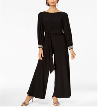 MSK Women's Embellished Jewel Neck Party Wide Leg Jumpsuit Black Size X-Large