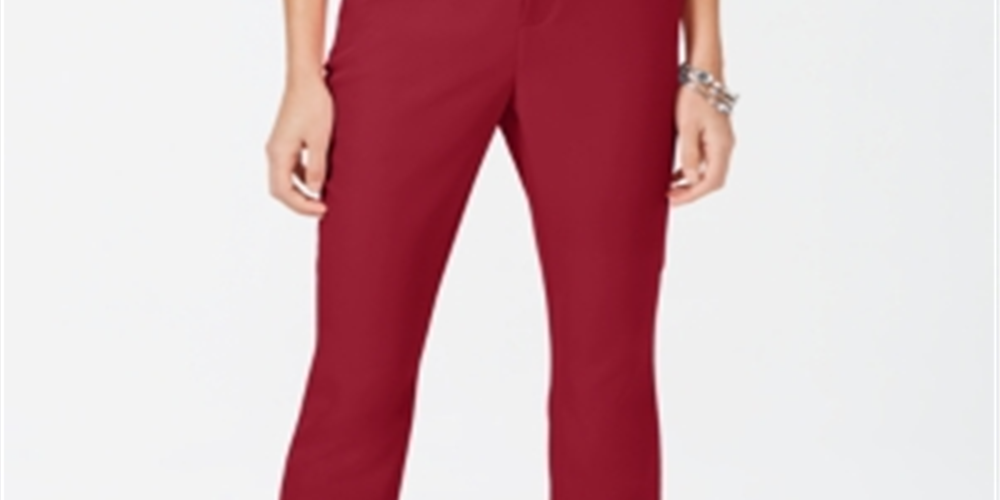 Calça feminina reta e cropped INC International Concepts, vermelha, tamanho 0