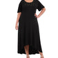 Vestido longo feminino plus size com mangas esvoaçantes e acabamento em ferragens, preto, tamanho 1X, da NY Collection