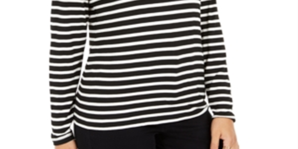 Blusa listrada feminina Style &amp; Co, preta, tamanho PP