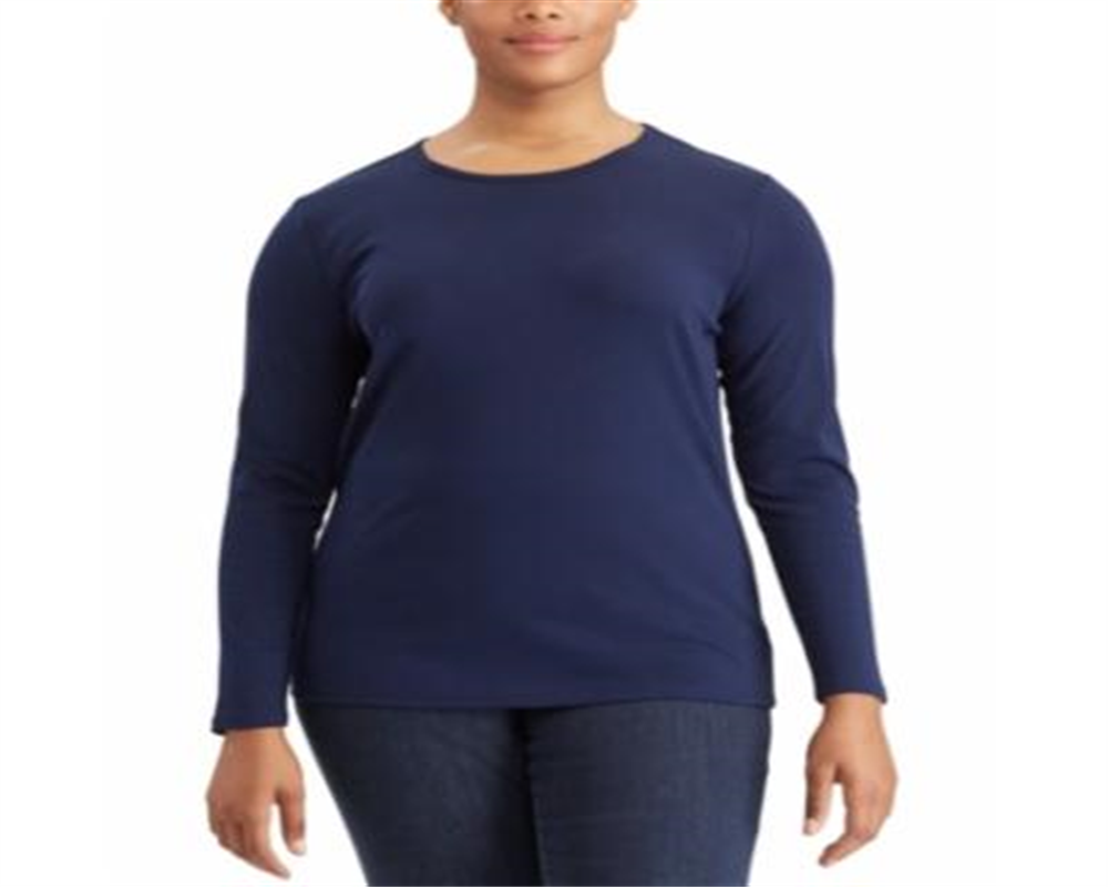 Camiseta Ralph Lauren Feminina Stretch Manga Longa Azul Tamanho 2X
