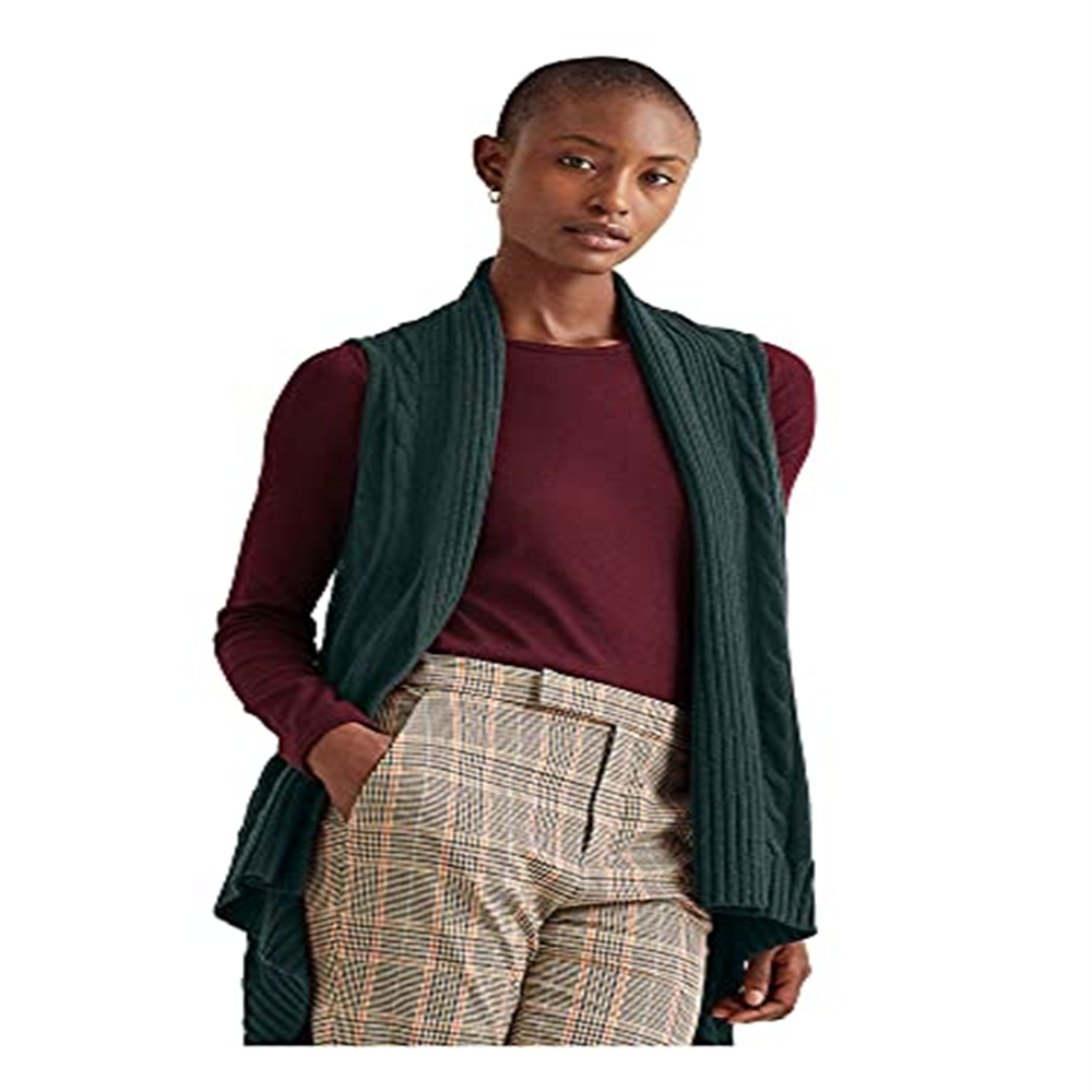 Cardigan Ralph Lauren Feminino de Tricô com Cordão e Sem Mangas Aberto, Verde, Tamanho Pequeno