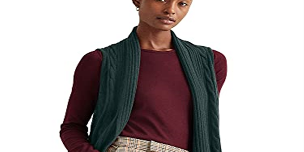 Cardigan Ralph Lauren Feminino de Tricô com Cordão e Sem Mangas Aberto, Verde, Tamanho Pequeno