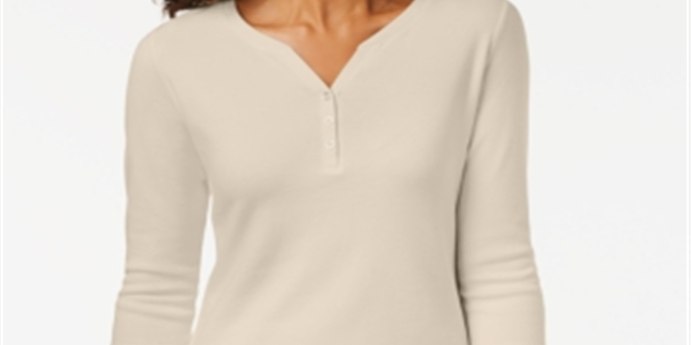 Karen Scott Top Henley de Algodão Feminino Marrom Tamanho Grande