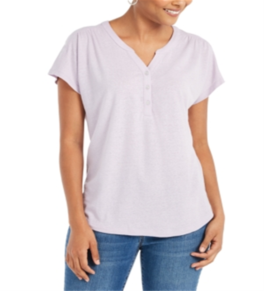 Blusa Henley de Linho e Manga Dolman Feminina Style &amp; Co Roxa Tamanho Grande