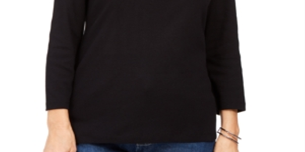 Karen Scott Top Feminino de Algodão com Estampa e Enfeites Preto Tamanho Pequeno P