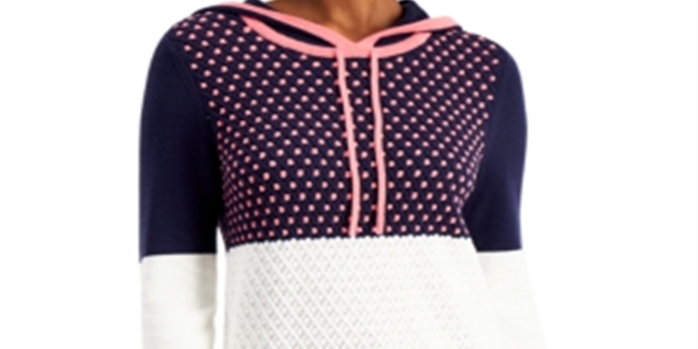 Suéter com capuz feminino Charter Club Colorblocked, azul, tamanho pequeno, médio