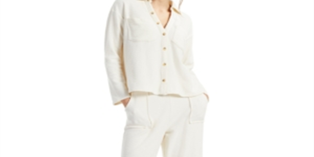 Blusa de malha texturizada feminina Alfani com botões antigos, branca, tamanho pequeno