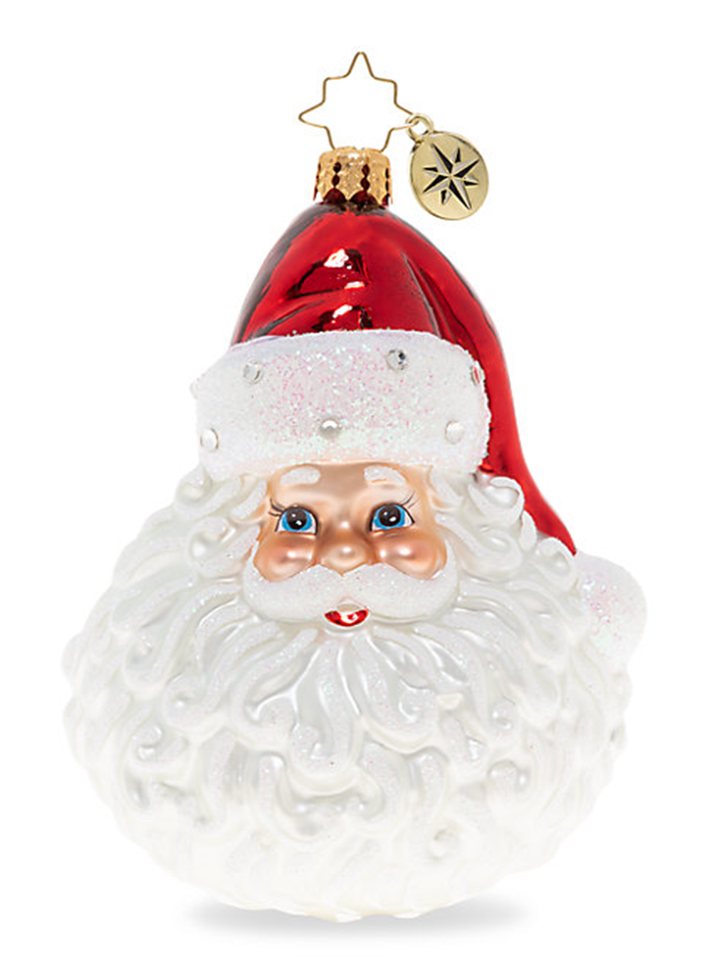 Enfeite de Natal europeu de vidro feito à mão por Christopher Radko, clássico, Papai Noel, azul, tamanho G