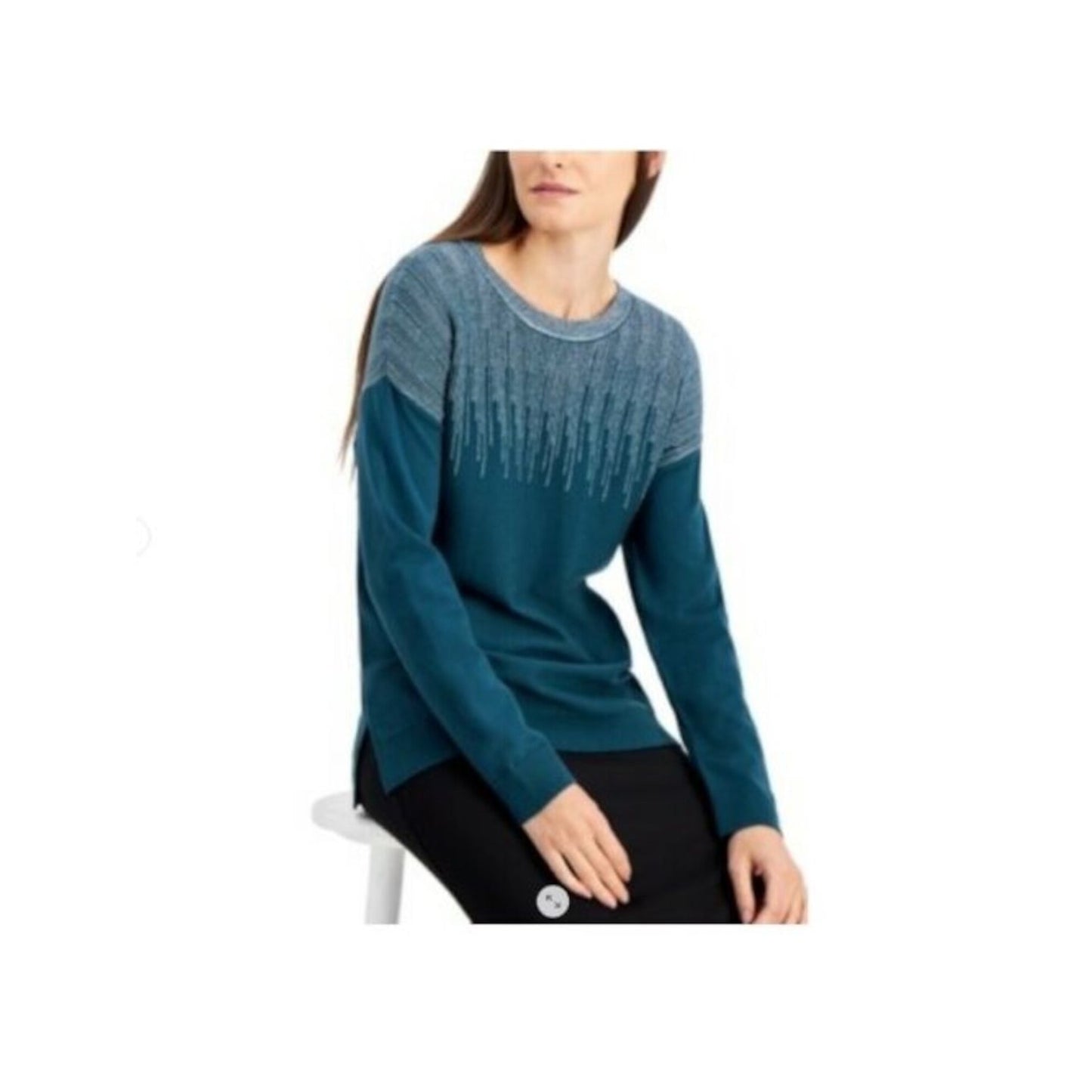 Alfani Suéter Feminino Azul-petróleo Texturizado Metálico Pulôver Azul Tamanho Pequeno