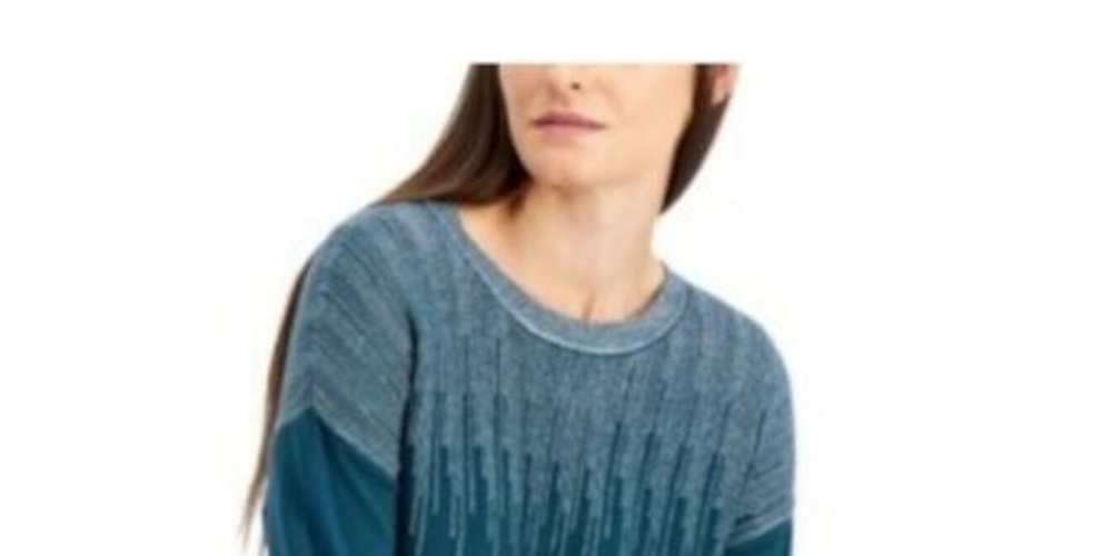 Alfani Suéter Feminino Azul-petróleo Texturizado Metálico Pulôver Azul Tamanho Pequeno
