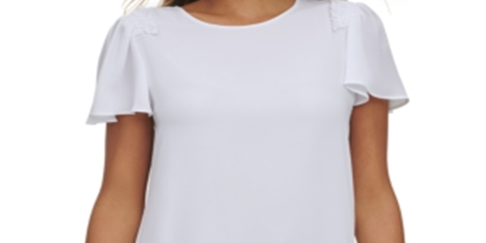 Blusa Calvin Klein Feminina Manga Curta Babados Branca Tamanho X-G