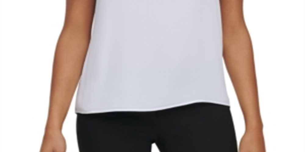 Blusa Calvin Klein Feminina Manga Curta Babados Branca Tamanho X-G