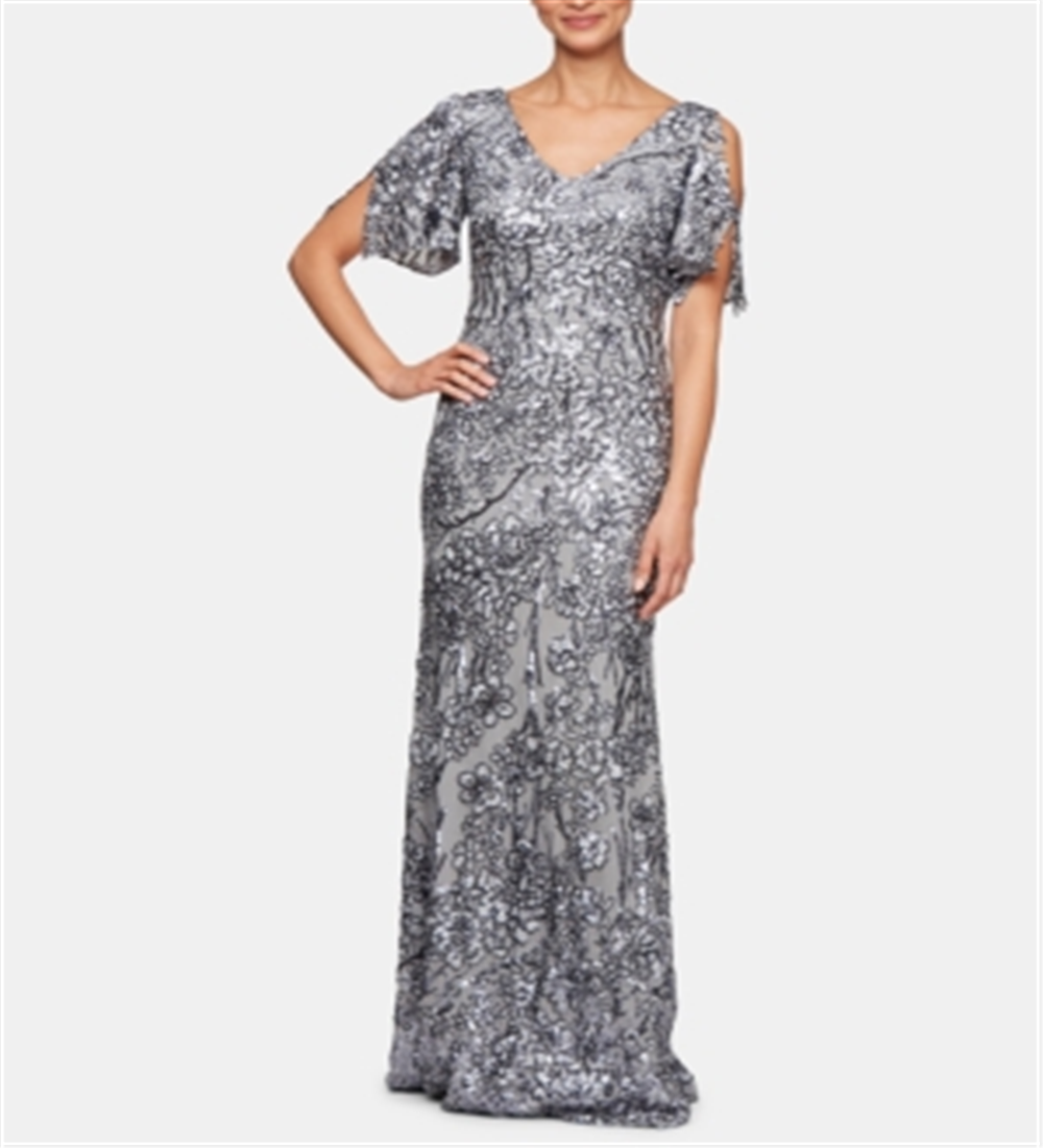 Vestido feminino Alex Evenings com decote em V, mangas curtas e decote V, azul marinho, tamanho 8