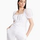 Blusa feminina de algodão com ilhós e gola quadrada, tamanho grande, branca, da INC International Concepts