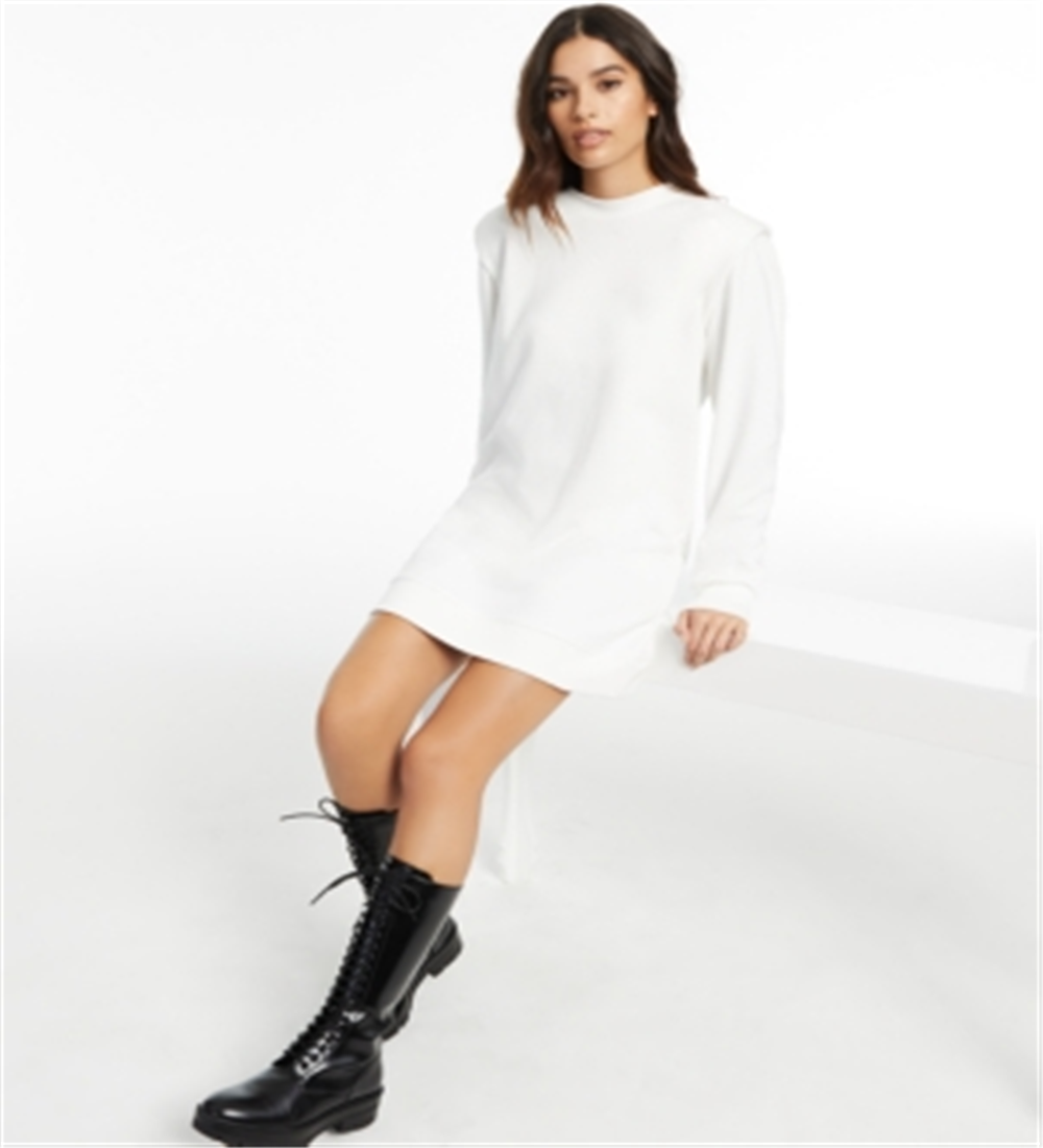 Vestido moletom feminino INC com ombreiras e gola redonda, branco, tamanho P