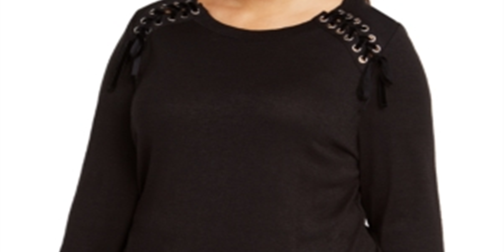 INC International Concepts Top Feminino com Ombros Grandes e Renda, Preto, Tamanho 0X