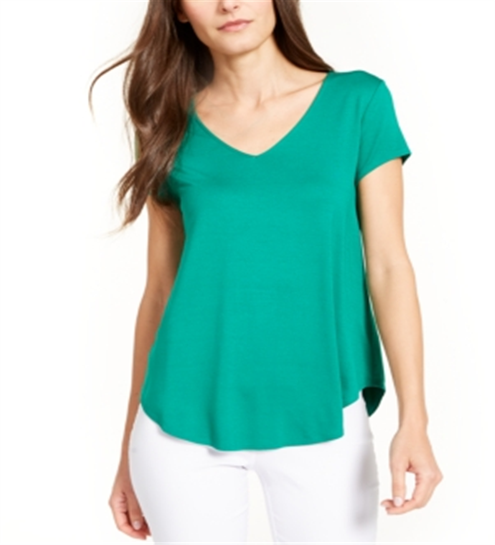 Blusa feminina Alfani, decote em V médio, malha, verde, tamanho médio
