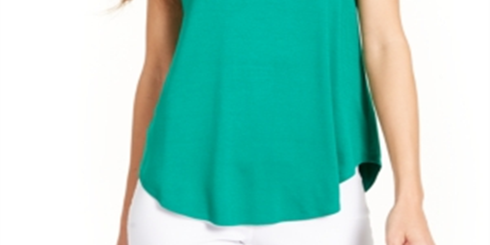 Blusa feminina Alfani, decote em V médio, malha, verde, tamanho médio