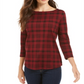Blusa feminina Charter Club de algodão xadrez com manga 3/4, vinho, tamanho G