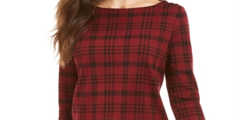 Blusa feminina Charter Club de algodão xadrez com manga 3/4, vinho, tamanho G