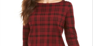 Blusa feminina Charter Club de algodão xadrez com manga 3/4, vinho, tamanho G