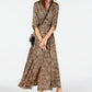 Vestido-camisa feminino INC com estampa de leopardo e manga cotovelo, longo, marrom, tamanho 4