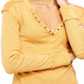 Blusa feminina de manga comprida com decote em V, amarela, tamanho médio