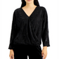 Blusa de malha com decote em V e sobrepeliz Alfani feminina, preta, tamanho grande
