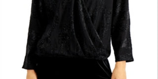 Blusa de malha com decote em V e sobrepeliz Alfani feminina, preta, tamanho grande