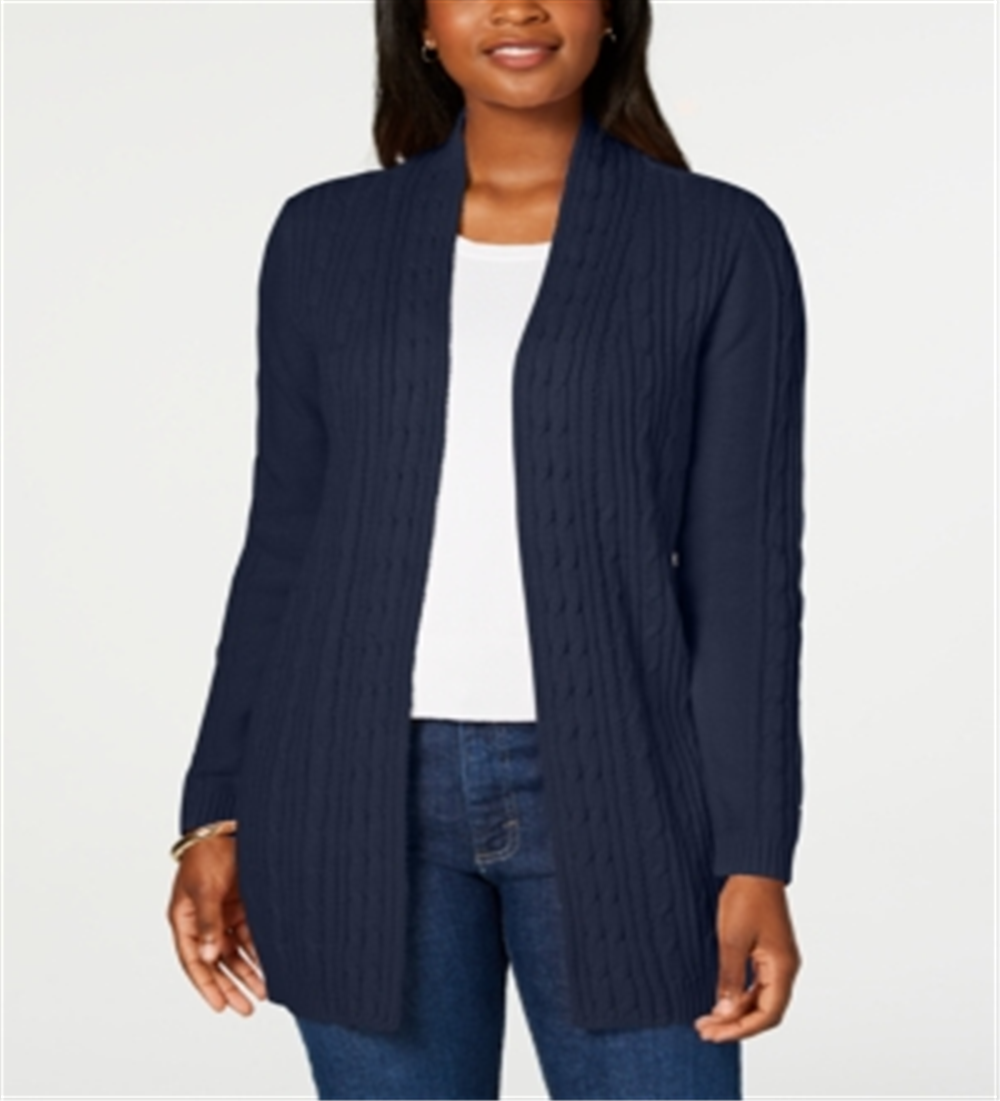 Karen Scott Cardigan Feminino de Tricô com Cabo Azul Tamanho XS