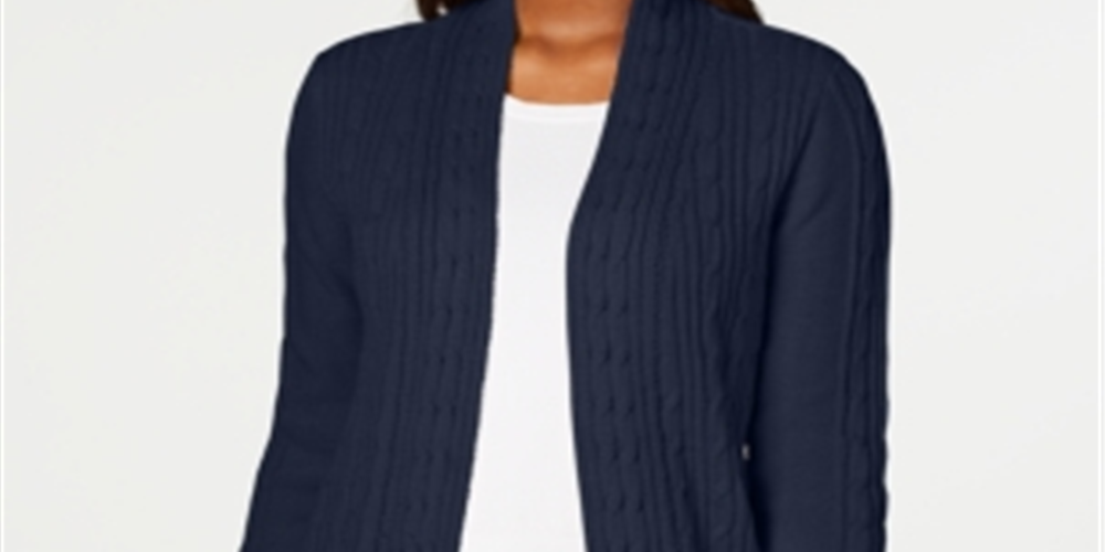 Karen Scott Cardigan Feminino de Tricô com Cabo Azul Tamanho XS