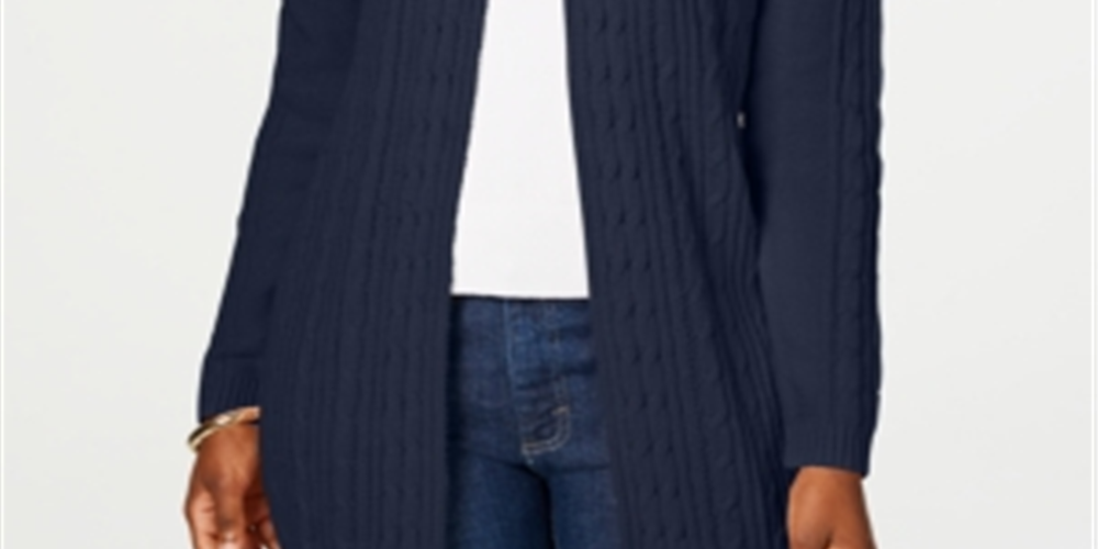 Karen Scott Cardigan Feminino de Tricô com Cabo Azul Tamanho XS